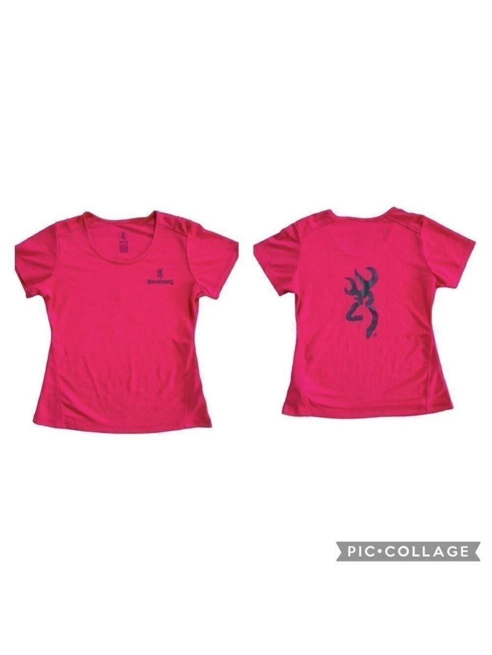 Browning Neon Barbie Pink Scoop Neck Short Sleeve Ladies Fit T-Shirt Top Size XL